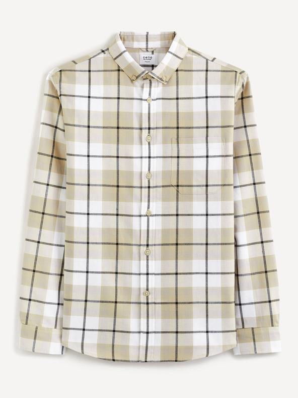 Celio Weiß-beige kariertes Herrenhemd Celio