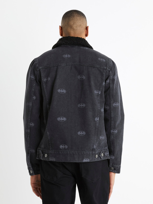 Celio Schwarze Herren-Jeansjacke mit Kunstpelz Celio Batman