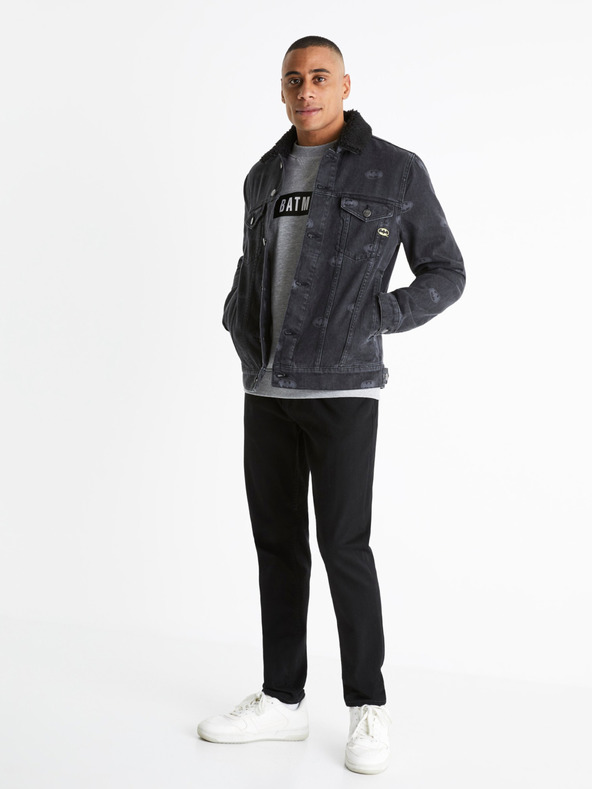 Celio Schwarze Herren-Jeansjacke mit Kunstpelz Celio Batman