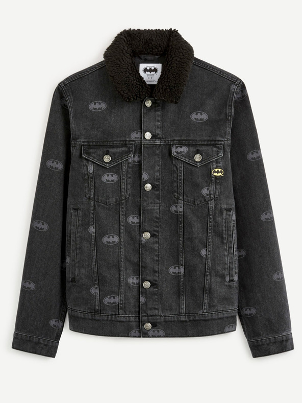Celio Schwarze Herren-Jeansjacke mit Kunstpelz Celio Batman