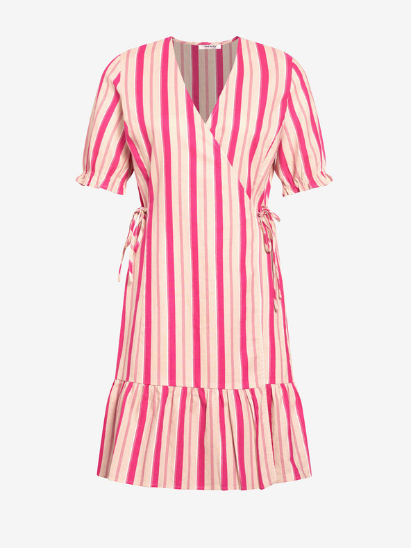 Orsay Rosa gestreiftes Leinen Wickelkleid ORSAY