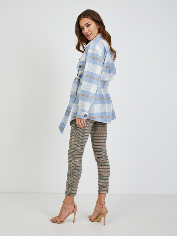 Orsay Weiß-blau karierte Damen-Hemdjacke mit Bindung ORSAY