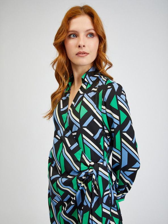 Orsay Grün-schwarz gemustertes Damen-Wickelkleid ORSAY