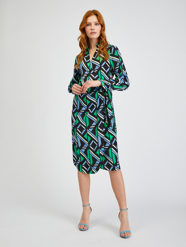 Orsay Grün-schwarz gemustertes Damen-Wickelkleid ORSAY