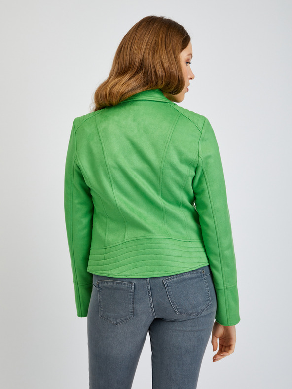 Orsay Grüne Damenlederjacke aus Wildleder ORSAY