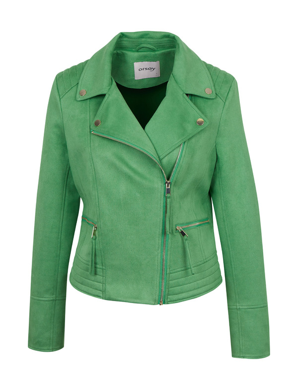 Orsay Grüne Damenlederjacke aus Wildleder ORSAY