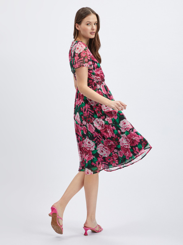 Orsay Schwarzes und rosa geblümtes Damenkleid ORSAY