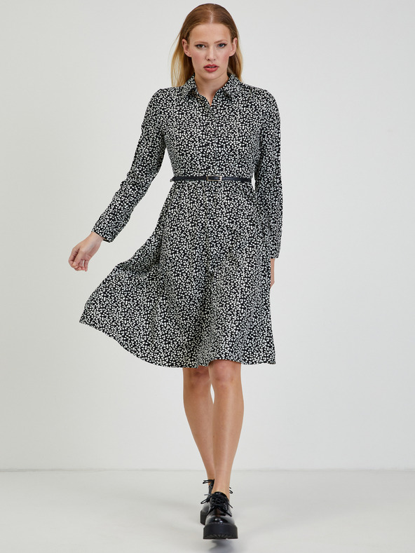 Orsay Weißes und schwarzes gemustertes Damenkleid ORSAY