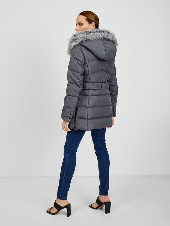 Orsay Dunkelgraue Damen-Winter-Steppjacke mit Gürtel ORSAY