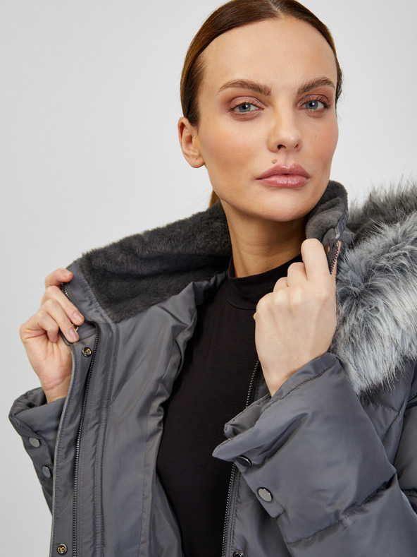Orsay Dunkelgraue Damen-Winter-Steppjacke mit Gürtel ORSAY