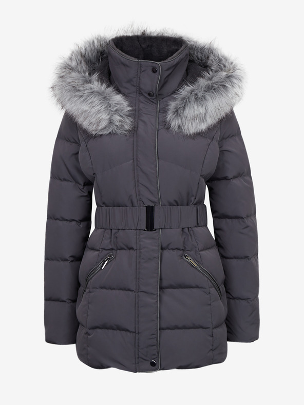 Orsay Dunkelgraue Damen-Winter-Steppjacke mit Gürtel ORSAY