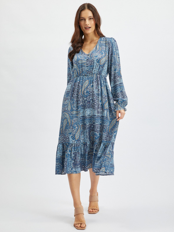 Orsay Blaues gemustertes Damen-Midikleid ORSAY