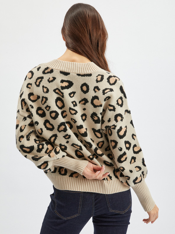 Orsay Beigefarbene gemusterte Damen-Strickjacke ORSAY