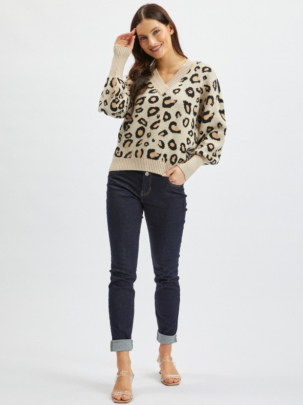 Orsay Beigefarbene gemusterte Damen-Strickjacke ORSAY