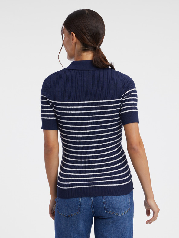 Orsay Dunkelblaues gestreiftes Damen-Strick-Poloshirt ORSAY