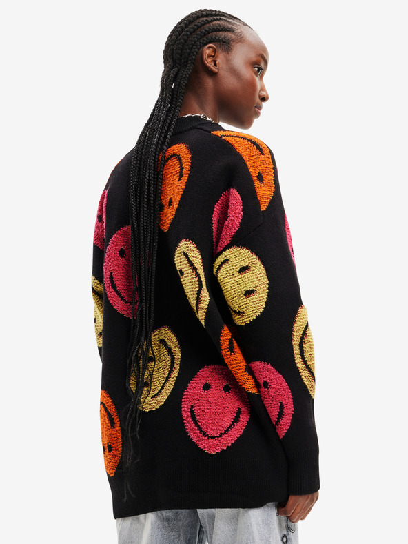Desigual Schwarzer Desigual Smiley gemusterter Pullover für Damen in Übergröße