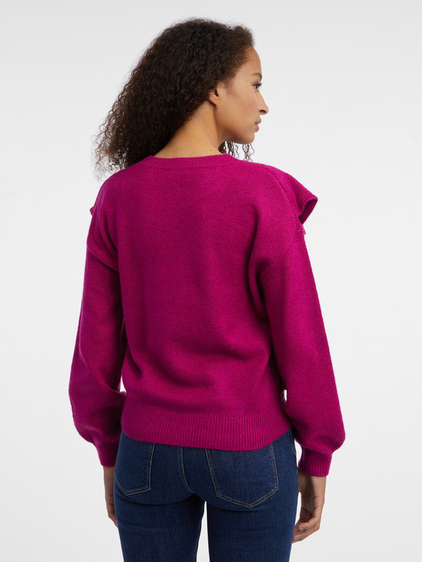 Orsay Dunkelrosa Damenpullover mit Rüschen ORSAY