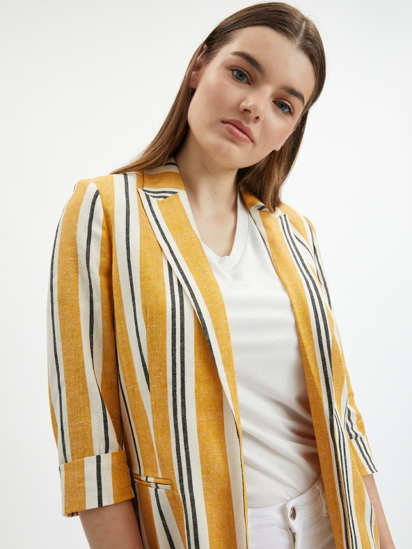 Orsay Orangefarbene gestreifte Damen-Leinenjacke ORSAY