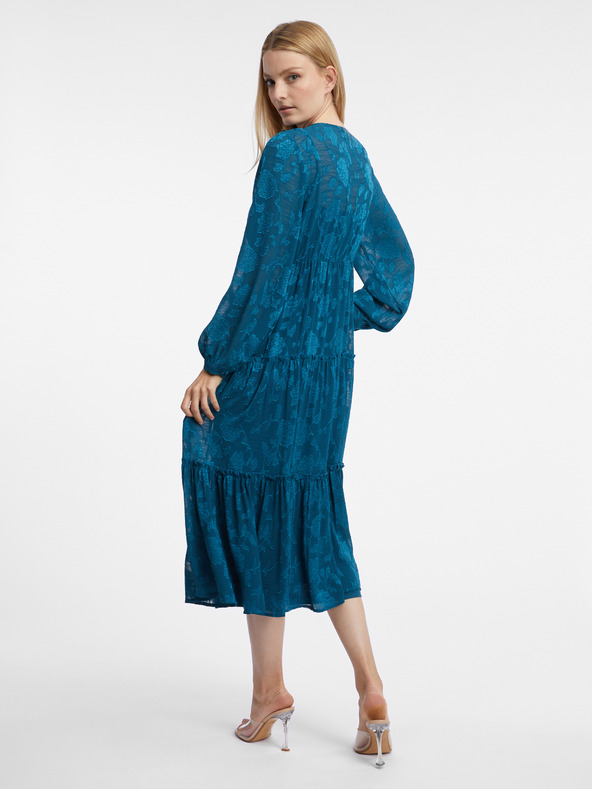 Orsay Blaues Damen-Midikleid mit Blumenmuster ORSAY