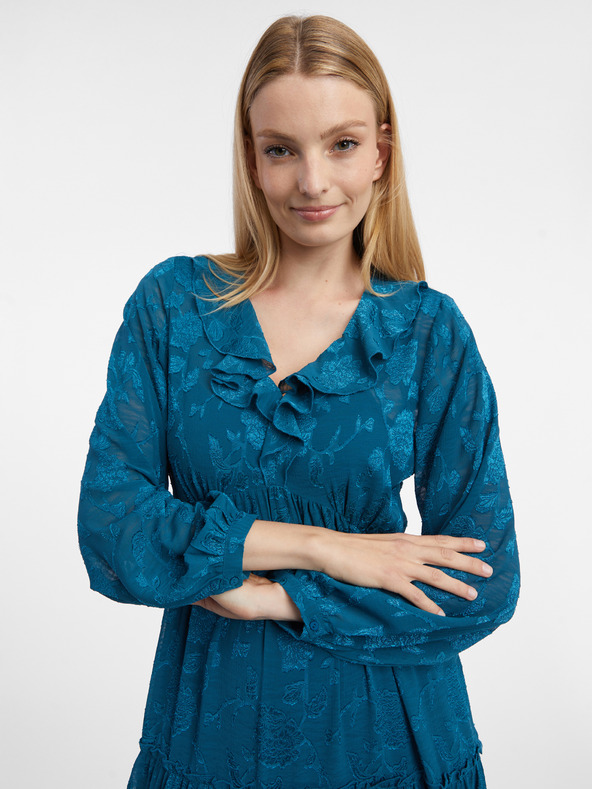 Orsay Blaues Damen-Midikleid mit Blumenmuster ORSAY