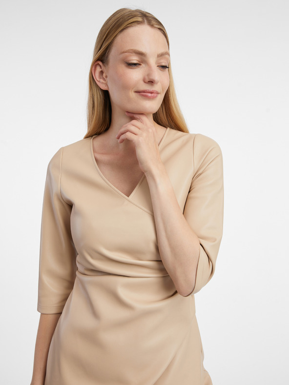 Orsay Beigefarbenes Damen-Kunstlederkleid ORSAY