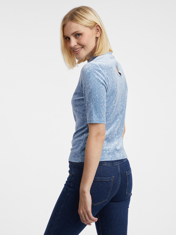 Orsay Hellblaues gemustertes Damen-Top aus Samt ORSAY