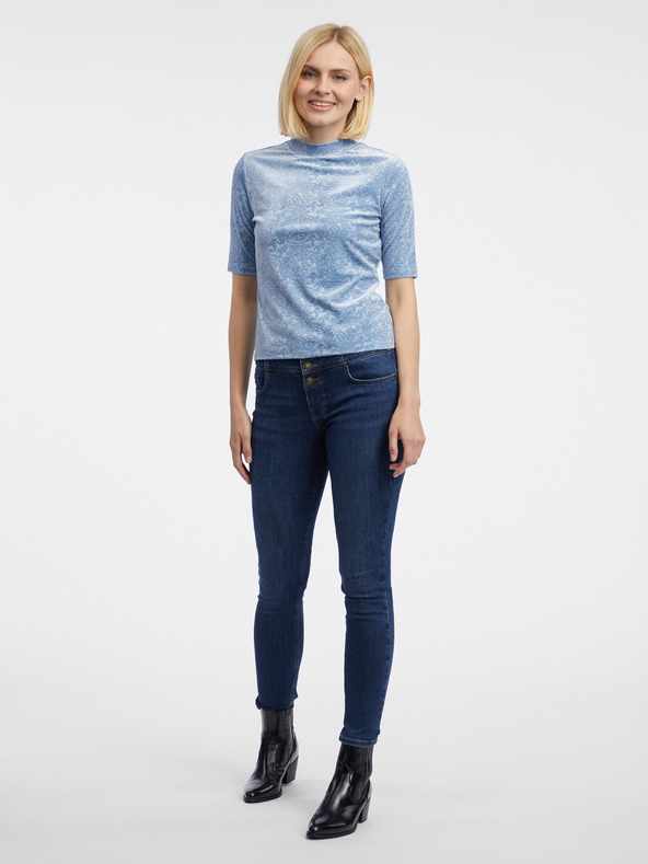 Orsay Hellblaues gemustertes Damen-Top aus Samt ORSAY