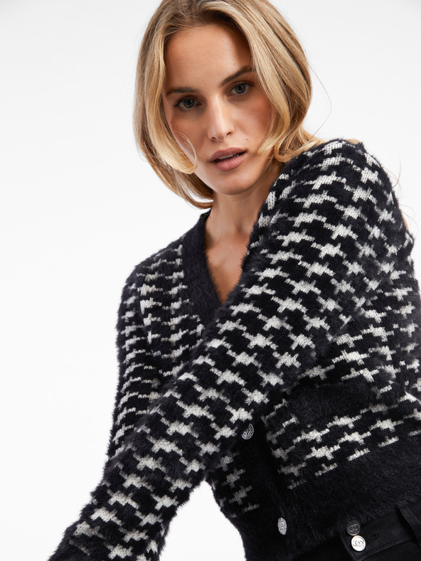 Orsay Weiß-schwarz gemusterte Damen-Strickjacke ORSAY