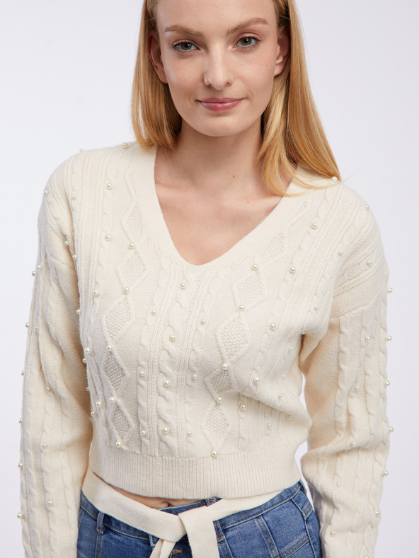 Orsay Cremefarbener Damen-Cropped-Pullover ORSAY