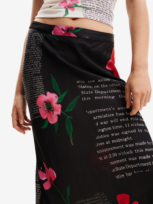 Desigual Schwarzer geblümter Damen-Satin-Maxirock Desigual Siracusa