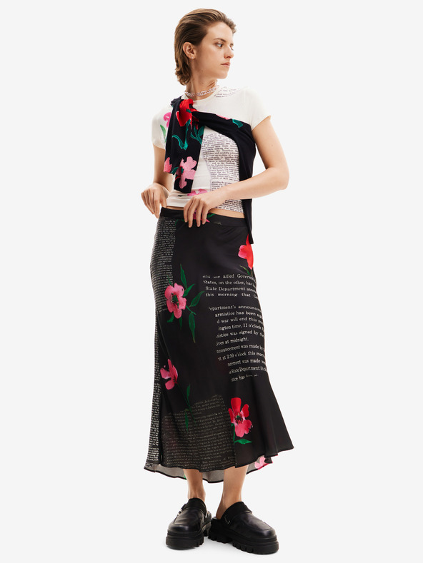 Desigual Schwarzer geblümter Damen-Satin-Maxirock Desigual Siracusa