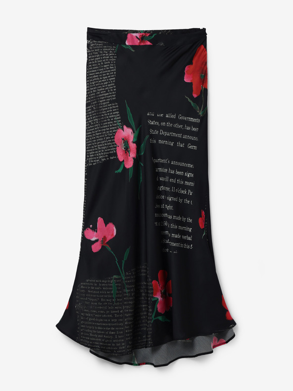 Desigual Schwarzer geblümter Damen-Satin-Maxirock Desigual Siracusa