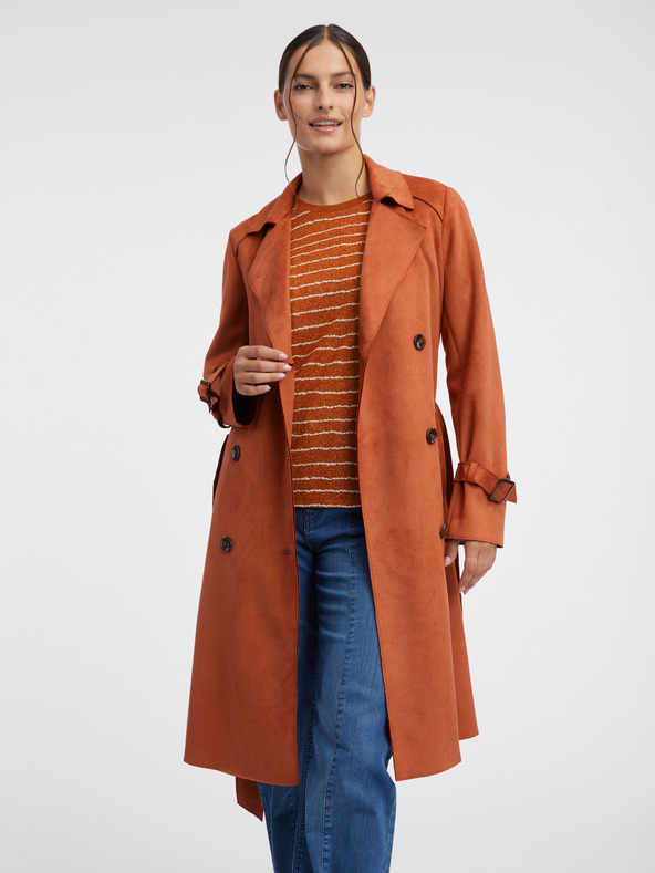 Orsay Ziegelfarbener Damen-Trenchcoat aus Wildleder ORSAY