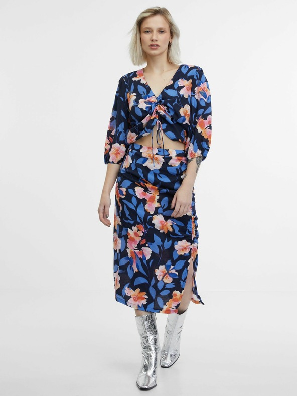 Orsay Dunkelblaue Bluse mit Blumenmuster ORSAY