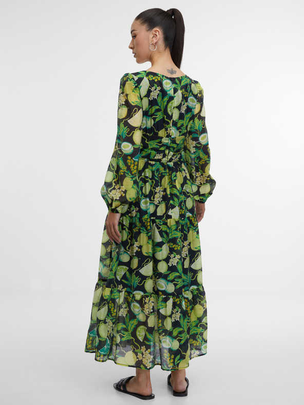 Orsay Schwarz-gelbes gemustertes Maxi-Kleid für Damen ORSAY