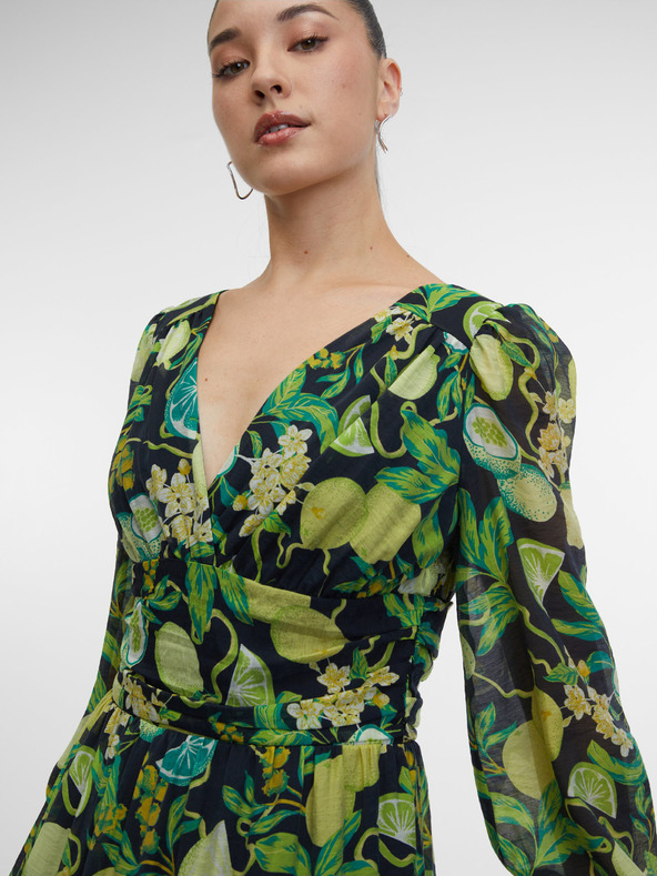 Orsay Schwarz-gelbes gemustertes Maxi-Kleid für Damen ORSAY