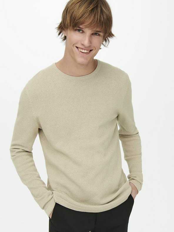 ONLY & SONS Beige Herren-Basispullover ONLY & SONS Panter
