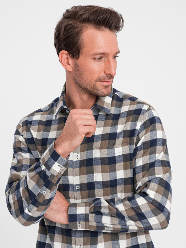 Ombre Clothing Braun-blau kariertes Flanellhemd für Herren von Ombre Clothing