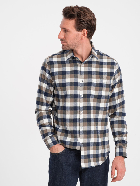 Ombre Clothing Braun-blau kariertes Flanellhemd für Herren von Ombre Clothing