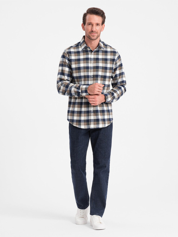 Ombre Clothing Braun-blau kariertes Flanellhemd für Herren von Ombre Clothing