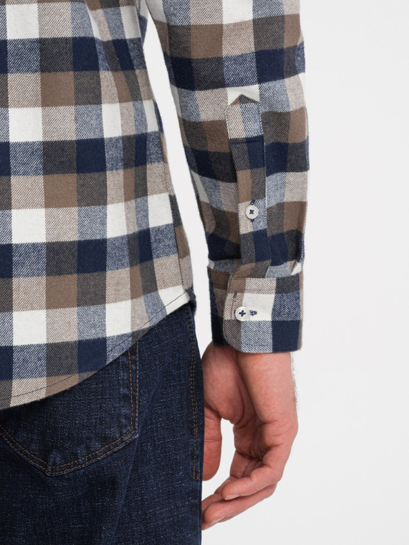 Ombre Clothing Braun-blau kariertes Flanellhemd für Herren von Ombre Clothing