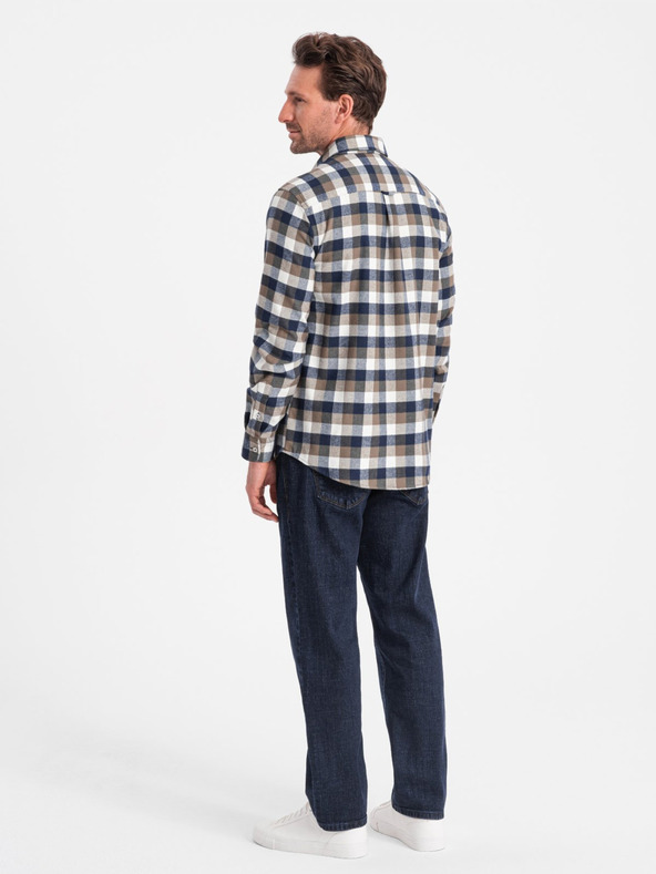 Ombre Clothing Braun-blau kariertes Flanellhemd für Herren von Ombre Clothing