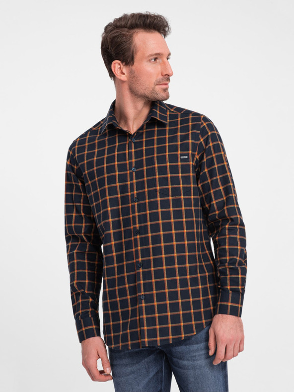 Ombre Clothing Orange und blau kariertes Flanellhemd für Männer von Ombre Clothing