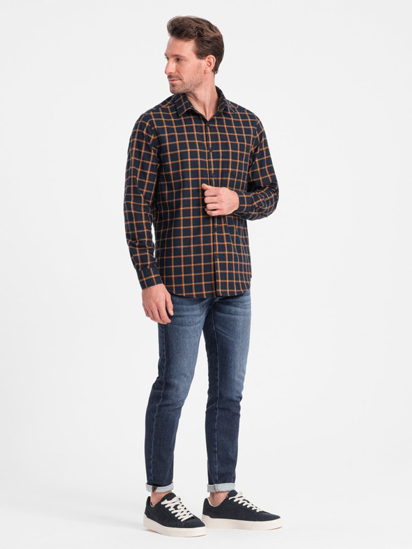 Ombre Clothing Orange und blau kariertes Flanellhemd für Männer von Ombre Clothing