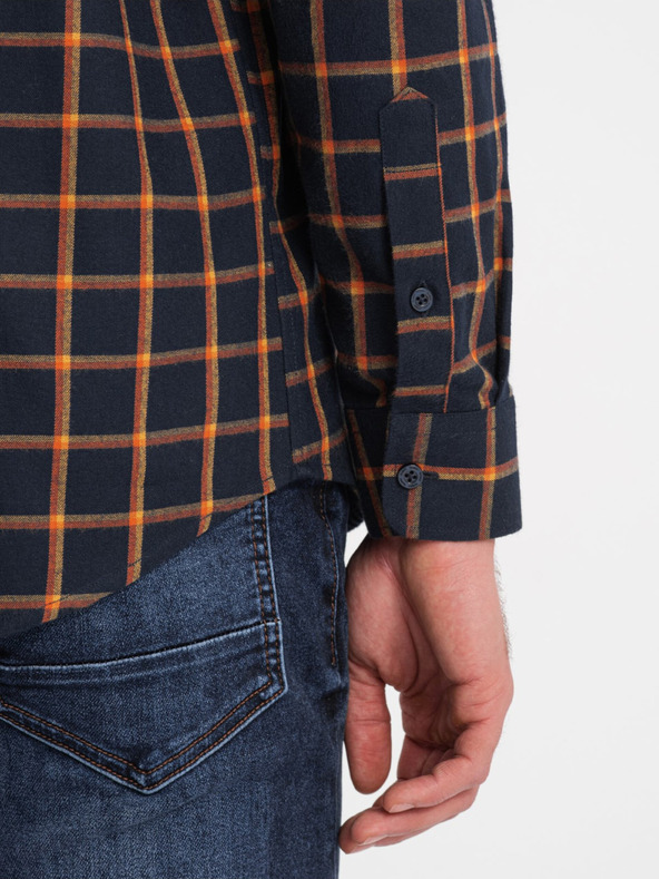 Ombre Clothing Orange und blau kariertes Flanellhemd für Männer von Ombre Clothing