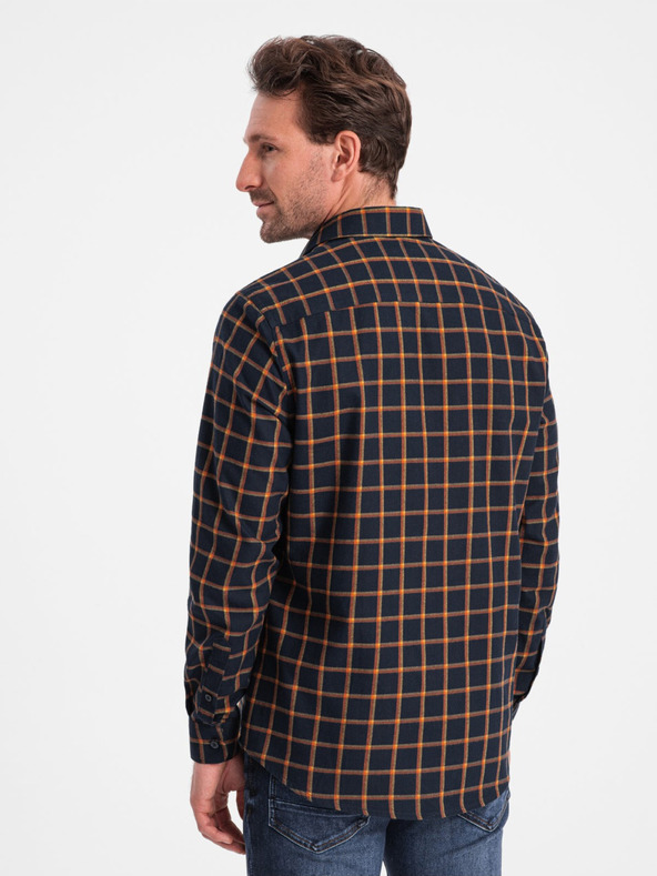 Ombre Clothing Orange und blau kariertes Flanellhemd für Männer von Ombre Clothing