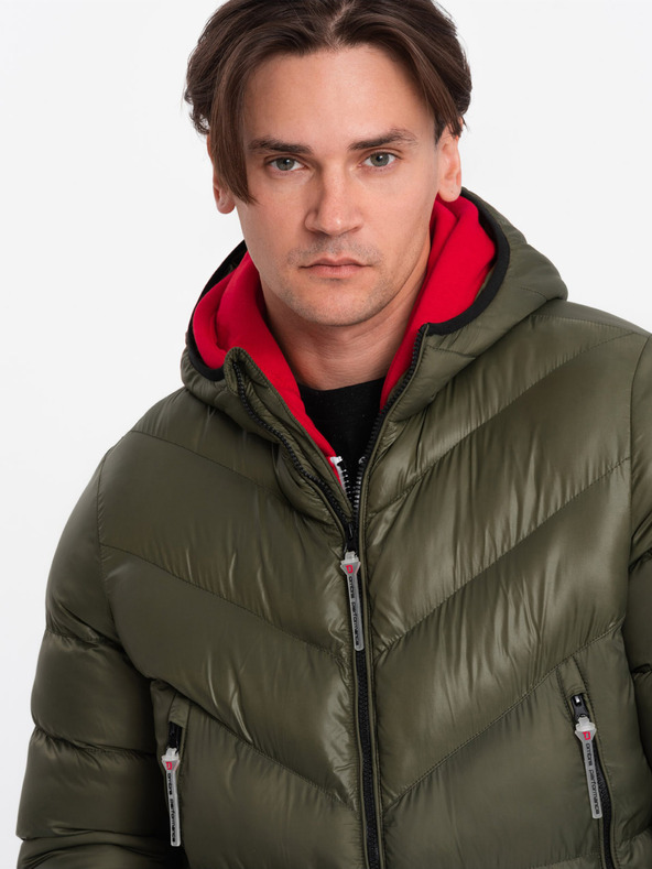 Ombre Clothing Dunkelgrüne Herren Steppwinterjacke Ombre Clothing