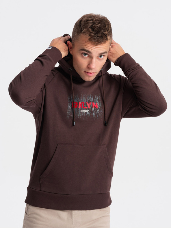Ombre Clothing Dunkelbraunes bedrucktes Sweatshirt für Männer Ombre Clothing