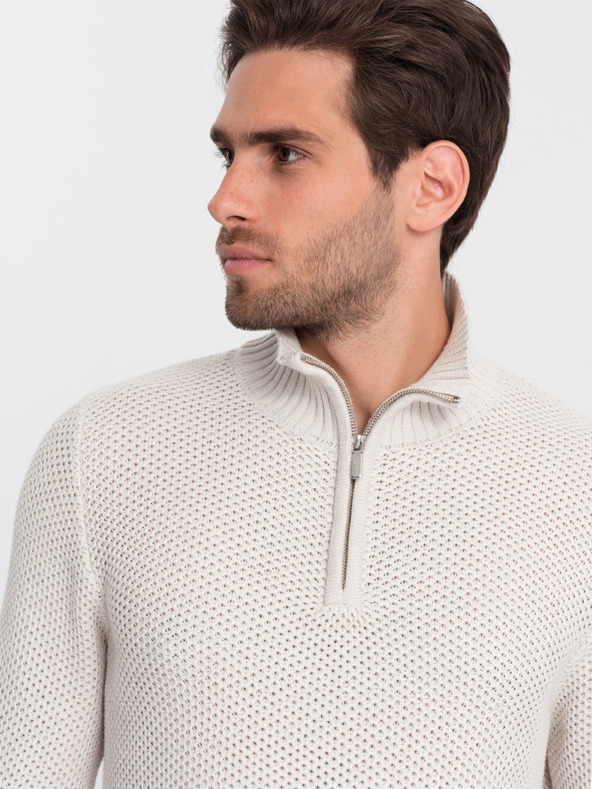 Ombre Clothing Cremefarbener Herren Kragenpullover Ombre Clothing