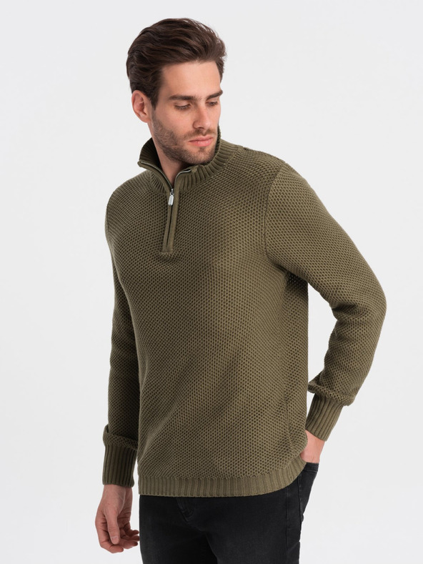 Ombre Clothing Khaki Herren Kragenpullover Ombre Clothing